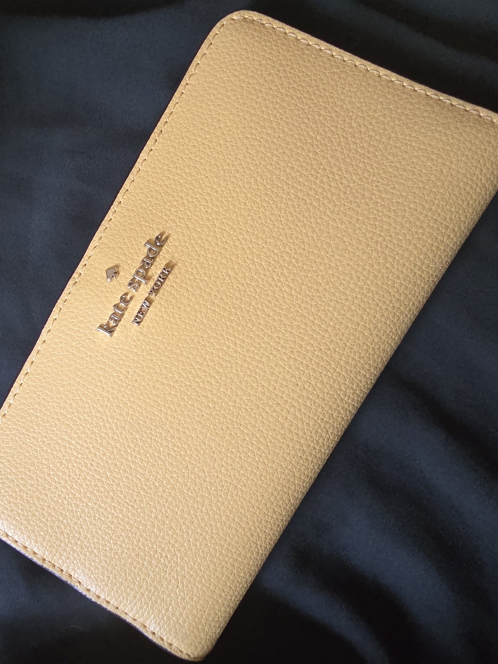 kate spade Yellow Pebbled Leather Long Zip Wallet with Logo